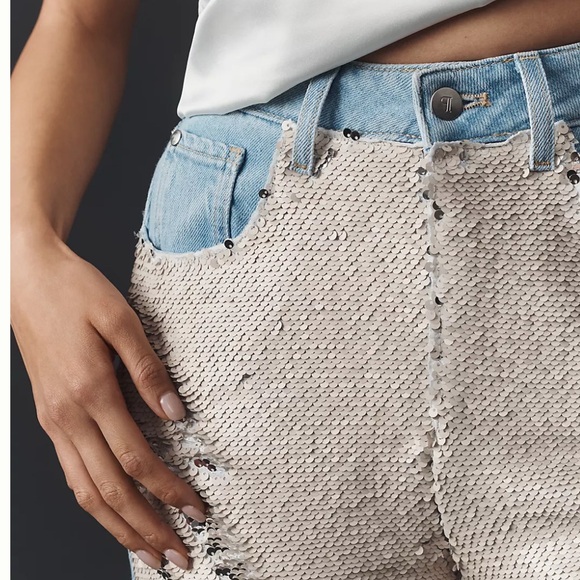 NWT Anthropologie Pilcro Sequin High-Rise Wide-Leg Skater Jeans - Picture 3 of 9